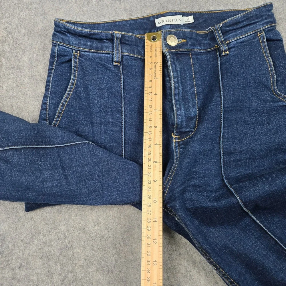 Avec Les Filles Flare Jeans Womens 26 Blue High Rise Front Seam Chic Boho 70s